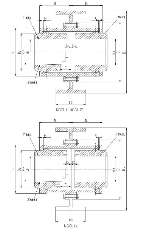 NGCL drum type gear coupling size